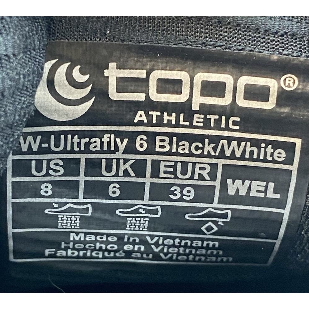 Topo Ultrafly 6 Athletic Womens 8 Black White Running Walk Gym Sneakers Shoes - Picture 8 of 10